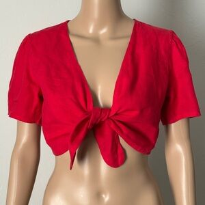 pepito’s 100% linen tie-front top in red